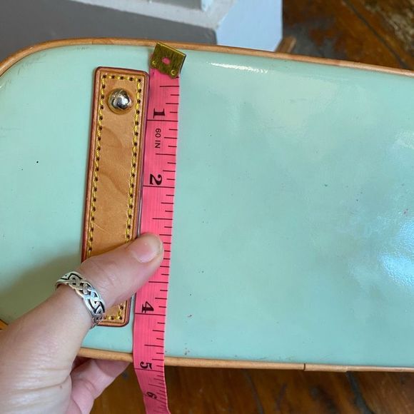 Dooney & Bourke Pebble Grain Zip Zip Satchel, Patent Leather Seafoam Green Purse - Picture 12 of 13